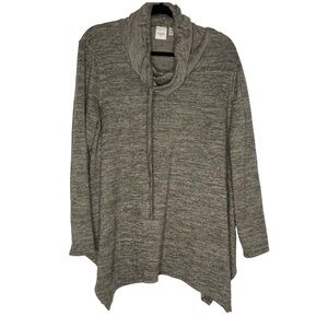 Rafaella Weekend tan black Cowl neck Pullover Tunic top gold buttons Large